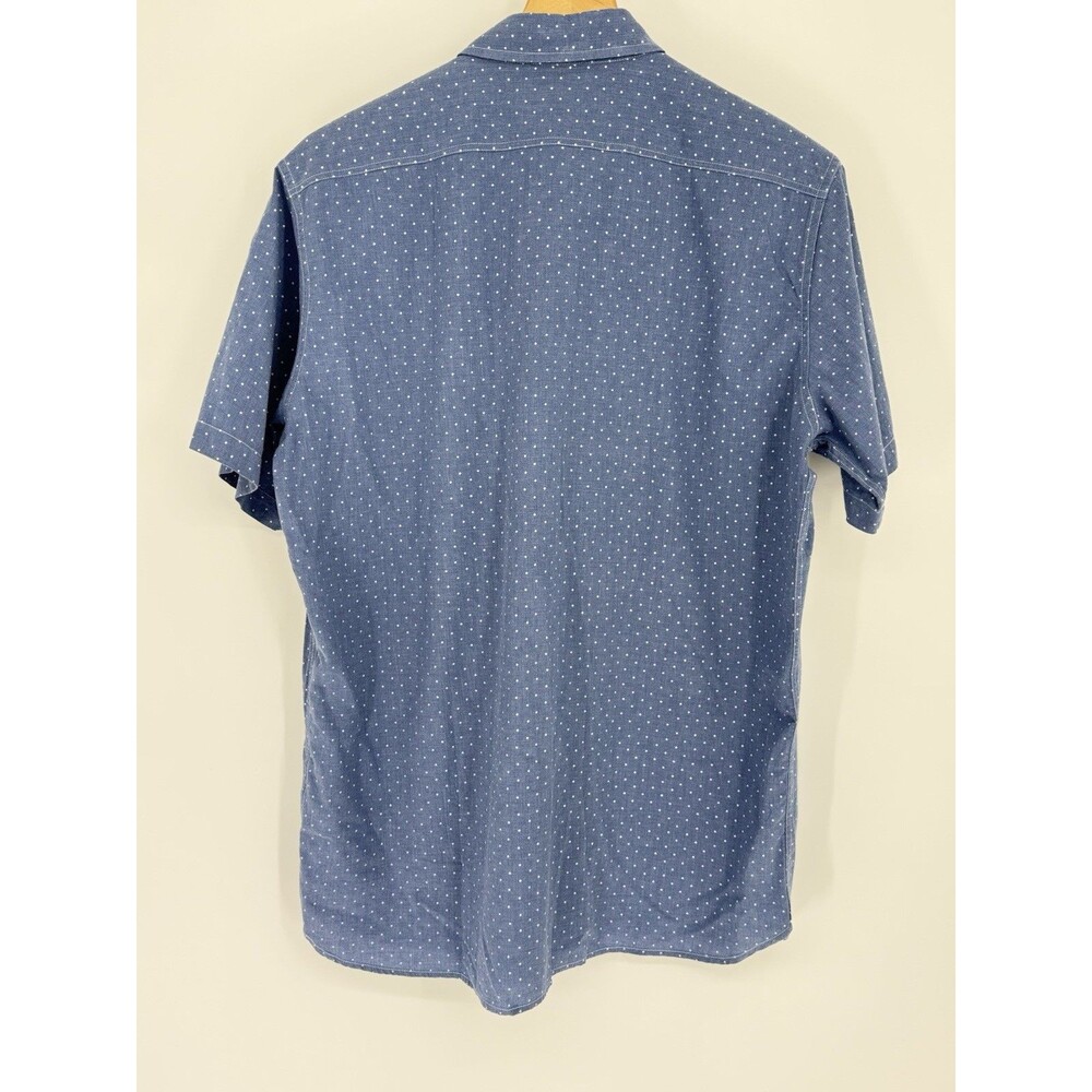 Cremieux Classics Men's Short Dot Sleeve Shirt Large Blue Solid Cotton NWT $80 - Picture 3 of 5